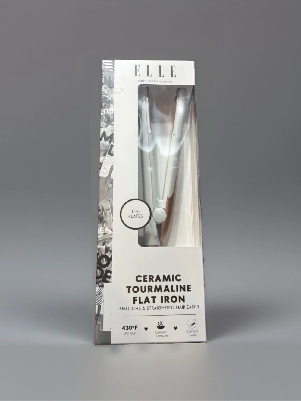 NIB Elle Ceramic Tourmaline Flat Iron 1" White Rose Gold Hair Straightener⁠